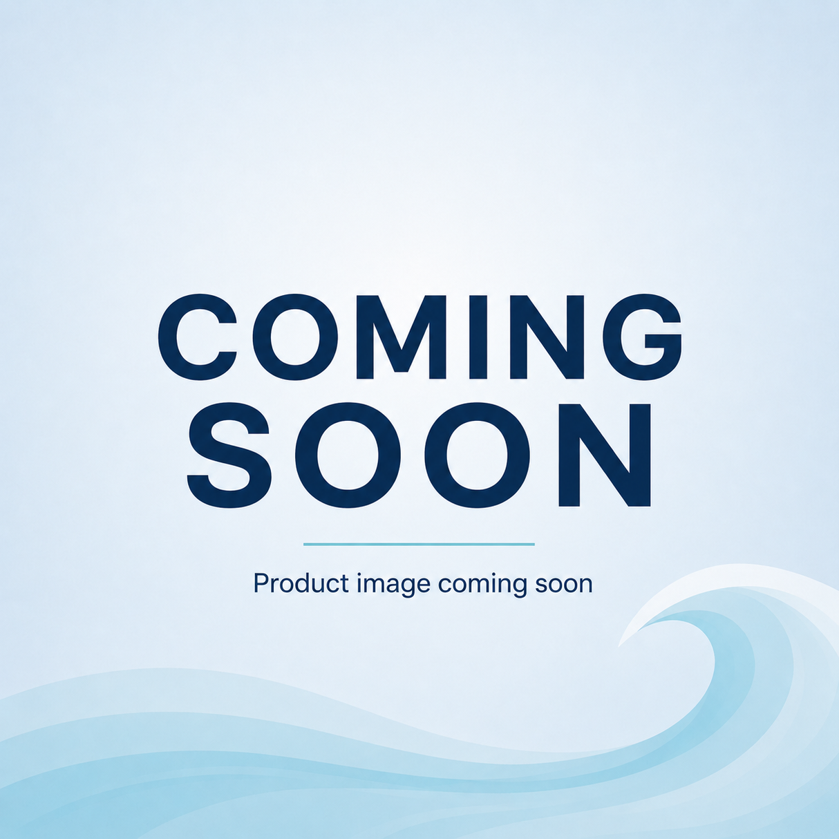 A light blue placeholder graphic with the words 'COMING SOON' in large dark blue text and smaller text reading 'Product image coming soon' below, with a simple wave illustration at the bottom.