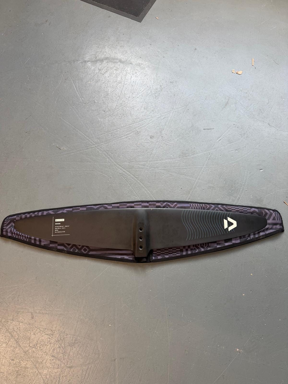 Reverse face of used Duotone Whizz SLS 1200 front wing showing surface wear and mounting area