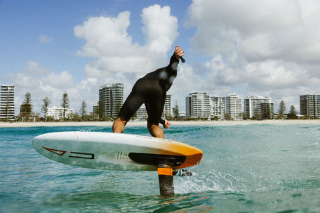 Rider foiling on a Code Foils FAST board, one of the new Code Foils board range launched in October 2026