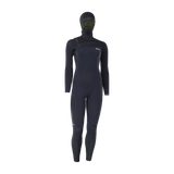 Front view of the black ION Amaze Amp 6/5 hooded front-zip women's wetsuit, article 48273-4529