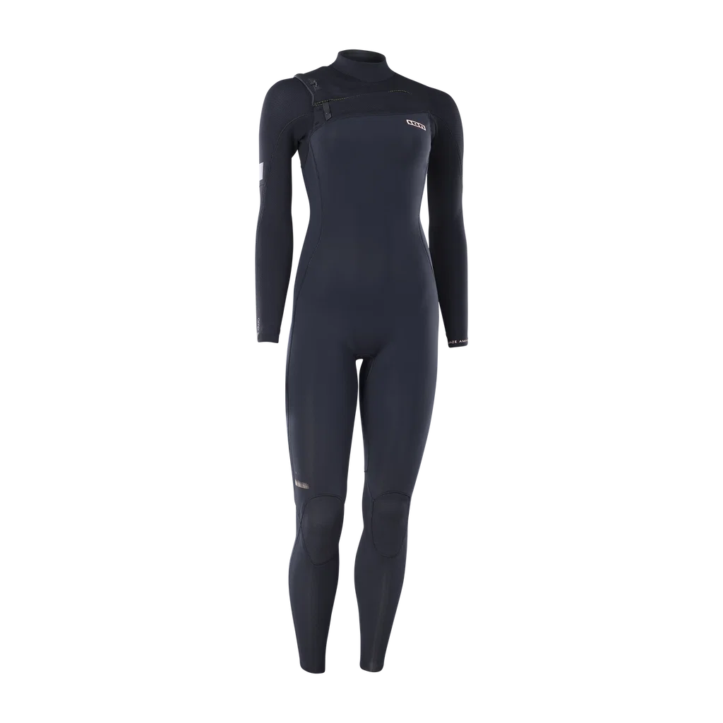 Front view of the black ION Amaze Amp 3/2 front-zip women's wetsuit, article 48273-4532