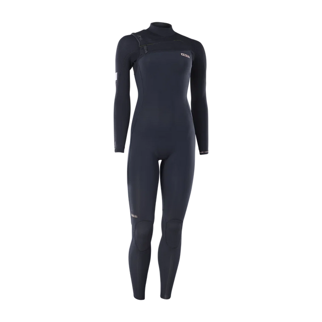 Front view of the black ION Amaze Amp 3/2 front-zip women's wetsuit, article 48273-4532