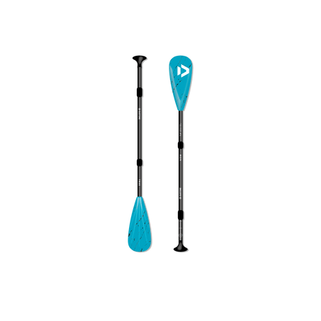 Duotone NOW 2026 kids three-piece adjustable SUP paddle, blue 6.5-inch ABS blade, full paddle and sections