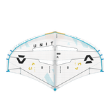 Front view of 2025 Duotone Unit SLS Concept Blue foil wing and its undyed PentaTX frame