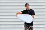 Rounded nose profile of the Code Foils Downwind SUP board held towards the camera