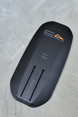 Angled underside view of the Kanga board and twin foil tracks