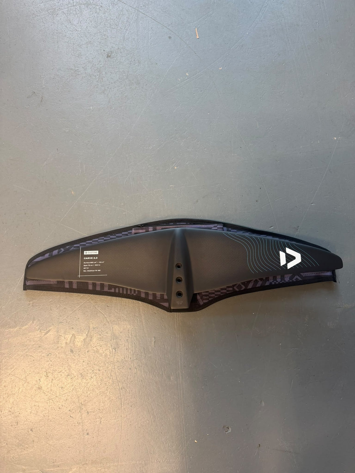 Actual Duotone Carve 3.0 SLS 800 ex-demo foil front wing reverse face, specifications and fixing holes
