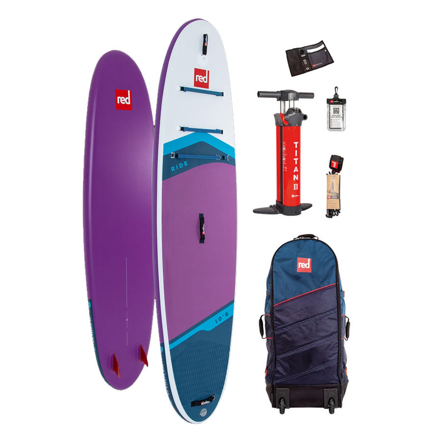 Red Paddle Co 10'6 Ride inflatable paddleboard package in purple from The SUP Company
